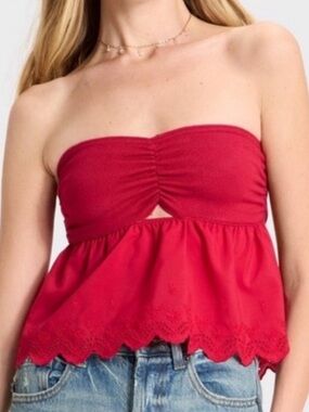 Wild Fable Red Knit Woven Twist Tube Top